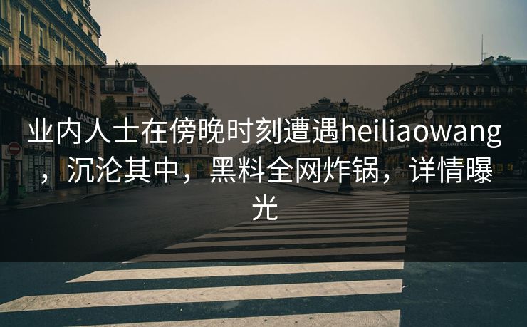 业内人士在傍晚时刻遭遇heiliaowang,沉沦其中,黑料全网炸锅,详情曝光