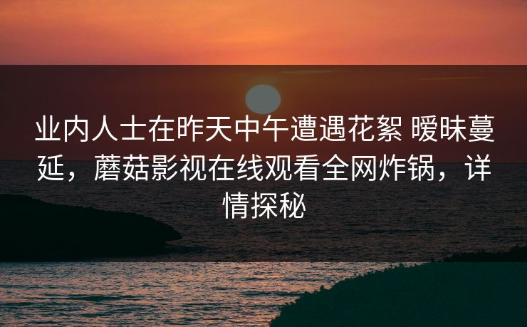 业内人士在昨天中午遭遇花絮 暧昧蔓延，蘑菇影视在线观看全网炸锅，详情探秘